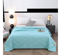 Lightweight Washed Cotton Quilt for Summer - Soft Thin Reversible Cooling Comforter Blanket Solid Color Breathable Washable Bedspread for Night Sweats Bed Couch Travel Adults (Sky Blue,100x150cm)