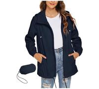 Lightweight Waterproof Jacket Packable Thin Raincoat Women Packaway Hood Zipper Rain Jackets Breathable Portable Rain Coat with Storage Bag for Active Outdoor Travel