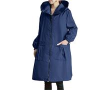 Lightweight Waterproof Jacket Womens Casual Active Outdoor Walking Raincoats with Hooded Breathable Zip Up Rain Jackets with Pockets Ladies Plus Size Autumn Winter Coat Outerwear Navy-a 3XL