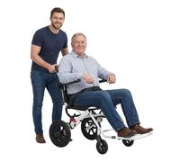 Lightweight Wheelchair Foldable, Portable Transit Chair with Telescopic Handle, Carbon Steel Travel Mobility Aid with Handbrakes, Compact Folding for Car Boot, 12 Inch Rear Wheels (White 46CM)