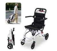 Lightweight Wheelchair Foldable, Ultra Portable Transit Chair for Adults | 8.2kg carbon steel frame, compact fold for car train, pu wheels 360° castors, handbrake, safety strap, cap 200lbs White1