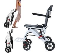 Lightweight Wheelchair for Adults, Escape Folding Wheelchairs, Compact Wheel Chair with Adjustable Footrests, Attendant Propelled, Padded Seat, Folding Transport Travel Transit Wheelchair (White A)