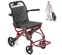 Lightweight Wheelchairs for Adults, 18.5lbs Foldable Transport Wheelchair for Adults & Seniors, Portable Travel Wheelchair with 8" PU Wheels, Hand Brakes & 15.75" Breathable Seat (Red)
