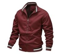 Lightweight Winter Jacket Men's Spring and Thin Stand-Up Collar Zip Coat Side Seam Insert Pocket Without Hood Plain Loose Casual Sports Jacket Men's Coat Large, red, XL
