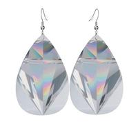 Lightweight Women Earring Rainbow 3D Diamond Glass Decor Teardrop Leather Earrings Vintage Drop Leather Earrings For Decorations Ladies Party