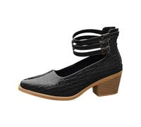 Lightweight Womens Fashion Casual Shoes Pointed Toe Buckle Strap Low Heel Slip On Comfortable Loafers for Daily Wear Black