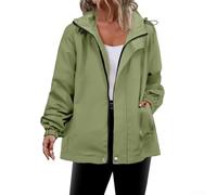 Lightweight Women's Solid Color Rainproof Jacket with Zipper and Multiple Pockets, Suitable for Various Seasons and Casual Occasions (XXL Light green)