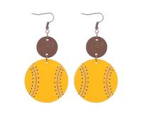 Lightweight Wood Baseball Earrings for Women Sports Style Leather Round Geometric Earrings Hollow Out Circle Statement Earrings for Women Gifts Sports Fans Players Jewelry, Zinc, No Gemstone