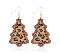 Lightweight Wooden Christmas Tree Earrings for Women Big Leopard Leather Dangle Drop Earrings Jewelry Thanksgiving Day Christmas Gift for Sister Mom Mother Lover Girlfriend, M, Brass, No Gemstone