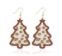 Lightweight Wooden Christmas Tree Earrings for Women Big Leopard Leather Dangle Drop Earrings Jewelry Thanksgiving Day Christmas Gift for Sister Mom Mother Lover Girlfriend, M, Brass, No Gemstone