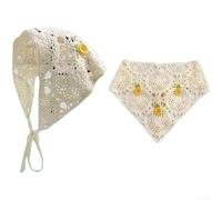 Lightweight Wool Crochet Headband Towel with Hollow Triangle Cutout and Strawberry Jacquard for All Season Wear (E)