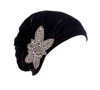 Lightweight Yoga Headbands Women's Elegant Soft Velvet Turban Beanie with Beaded Flower Hat Chemo for Cancer Loss Ladies Hairband Boy (Black, One Size)
