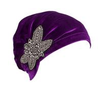 Lightweight Yoga Headbands Women's Elegant Soft Velvet Turban Beanie with Beaded Flower Hat Chemo for Cancer Loss Ladies Hairband Boy (Purple, One Size)