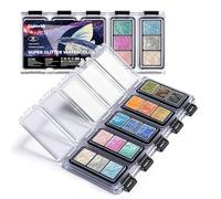 LIGHTWISH 15 Colour Super Glitter Watercolour Paint Set - Metallic & Shimmery for Art & Crafts | Quick Activation, Superior Adhesion, Easy to Use on Paper