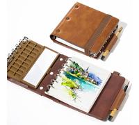 LIGHTWISH Portable Watercolour Sketchbook Set - 11×13CM Travel Art Journal with 100% Cotton Paper, Ceramic Palette & Watercolor Brushes for Outdoor Painting & Urban Sketching (20 Sheets, Cold Press)