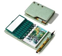 LIGHTWISH Portable Watercolour Sketchbook Set - Hot Press Art Journal, 100% Cotton Paper & Ceramic Palette & Watercolor Brush | All-in-One Travel Kit for Outdoor Painting, Urban Sketching | 20 Sheets