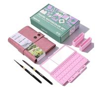 Lightwish Travel Watercolour Sketchbook - Loose-Leaf Binder, 100% Cotton Cold Press, 17x10CM Art Journal with 36-Well Ceramic Palette & 2 Brushes - for Artists, Outdoor Painting, Pink