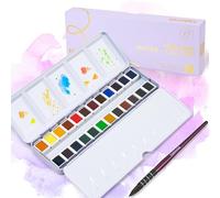 LIGHTWISH Watercolour Paint set, 24 Colours Professional Artist Grade Watercolor Paint, High Lightfastness,Travel Watercolour Set with Palette, Watercolor Pens, Idea for Artists and Hobbyists