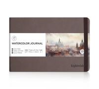 Lightwish Watercolour Sketchbook, 100% Cotton Cold Press Art Supplies Watercolor Paper Sketchbook 13 x 19cm, 20 Sheets (140lb/300gsm), Acid-Free for Watercolors, Gouache, Acrylics (Brown)