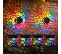 Lightyard 4 Pack Solar Mandala Wall Lights, Seven-Color Changing Outdoor Decorative Projection Lamp, Waterproof Metal Fence Light for Garden Yard Backyard Patio Ambient Decor
