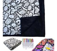 Lightyard DIY Coloring Blanket, Coloring Blanket for Your Own, 50×60 Inch Washable Fabric with 12 Colored Markers, Cozy Kids Bedroom Sofa Décor, Creative Personalized Cozy Home Gift (Halloween)