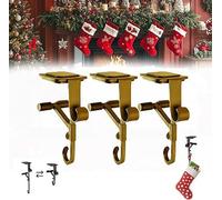 Lightyard Garland Hanger, 2-in-1 Fireplace Stocking and Garland Hanger, Adjustable Christmas Mantle Stand with Hook, for Shelf Table Edge (Gold, 3PCS)