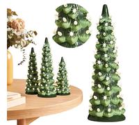 Lightyard Retro Hand-Painted Tabletop Christmas Trees, Ceramic Christmas Trees with Multicolor Bulbs Led Lights, Tabletop Holiday Decoration for Desk Bookshelf (Warm light-20CM)