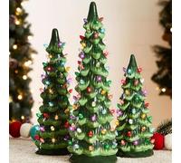 Lightyard Retro Hand-Painted Tabletop Christmas Trees, Ceramic Christmas Trees with Multicolor Bulbs Led Lights, Tabletop Holiday Decoration for Desk Bookshelf (Colorful light-30CM)