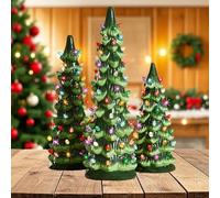 Lightyard Retro Hand-Painted Tabletop Christmas Trees, Ceramic Christmas Trees with Multicolor Bulbs Led Lights, Tabletop Holiday Decoration for Desk Bookshelf (Colorful light-3 Sets)