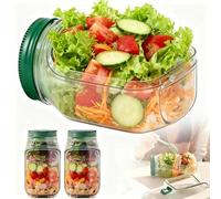 Lightyard Salad-Jars, Vertical Layering Vegetable Pod Built-In Bowl Design, Reusable Vegetable Fruit Container, Portable Containers for Lunch Bowl with Leak Proof Dressing Case (2PCS)