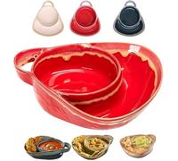 Lightyard Soup and Sandwich Plate Combo, 8 x 7 x 2 Ceramic Soup and Sandwich Plate with Handle, Easy to Clean for Breakfast, Snack, Salad, Dessert, Fruit (Red)