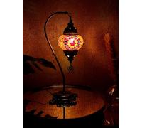 Lightza Handmade Turkish Moroccan Mosaic Desk Lamp LED Bulb | Orange Red Swan Neck Unique Globe Lampshade Table Light | UK Tested Safe Energy Efficient