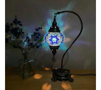 Lightza Handmade Turkish Moroccan Mosaic Desk Lamp LED Bulb | Swan Neck Unique Blue Globe Lampshade Table Light | UK Tested Safe Energy Efficient [Energy Class A]