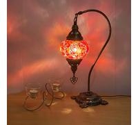 Lightza Handmade Turkish Moroccan Mosaic Desk Lamp LED Bulb | Swan Neck Unique Globe Lampshade Table Light | UK Tested Safe Energy Efficient (Red Flower)