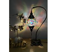 Lightza Handmade Turkish Moroccan Mosaic Desk Lamp LED Bulb | Swan Neck Unique Globe Lampshade Table Light | UK Tested Safe Energy Efficient (Multi Color with Big Globe)