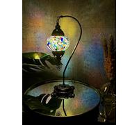 Lightza Handmade Turkish Moroccan Mosaic Desk Lamp LED Bulb | Swan Neck Unique Globe Lampshade Table Light | UK Tested Safe Energy Efficient (White & Multi Color Big Globe)