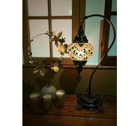 Lightza Handmade Turkish Moroccan Mosaic Desk Lamp LED Bulb | Swan Neck Unique Globe Lampshade Table Light | UK Tested Safe Energy Efficient (Golden and Black)