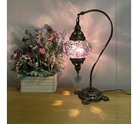 Lightza Handmade Turkish Moroccan Mosaic Desk Lamp LED Bulb | Swan Neck Unique Globe Lampshade Table Light | UK Tested Safe Energy Efficient (Purple Turkish)