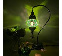 Lightza Handmade Turkish Moroccan Mosaic Desk Lamp LED Bulb | Swan Neck Unique Globe Lampshade Table Light | UK Tested Safe Energy Efficient (Green & White Star)