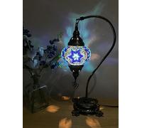 Lightza Handmade Turkish Moroccan Mosaic Desk Lamp LED Bulb | Swan Neck Unique Globe Lampshade Table Light | UK Tested Safe Energy Efficient (Blue & Purple Star)