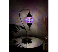 Lightza Handmade Turkish Moroccan Mosaic Desk Lamp LED Bulb | Swan Neck Unique Globe Lampshade Table Light | UK Tested Safe Energy Efficient (Purple Big Flower)