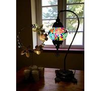 Lightza Handmade Turkish Moroccan Mosaic Desk Lamp LED Bulb | Swan Neck Unique Globe Lampshade Table Light | UK Tested Safe Energy Efficient (Multi Color Flowers)