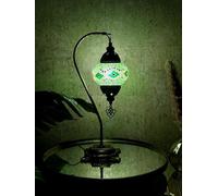 Lightza Handmade Turkish Moroccan Mosaic Desk Lamp LED Bulb | Swan Neck Unique Globe Lampshade Table Light | UK Tested Safe Energy Efficient (White & Green)