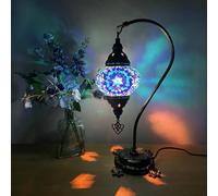 Lightza Handmade Turkish Moroccan Mosaic Desk Lamp LED Bulb | Swan Neck Unique Globe Lampshade Table Light | UK Tested Safe Energy Efficient (White and Blue Flower)