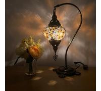 Lightza Handmade Turkish Moroccan Mosaic Desk Lamp LED Bulb | Swan Neck Unique Globe Lampshade Table Light | UK Tested Safe Energy Efficient (Black Flower)