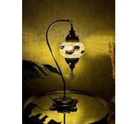 Lightza Handmade Turkish Moroccan Mosaic Desk Lamp LED Bulb | Swan Neck Unique Globe Lampshade Table Light | UK Tested Safe Energy Efficient (Golden & Black)