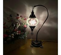 Lightza Handmade Turkish Moroccan Mosaic Desk Lamp LED Bulb | Swan Neck Unique Globe Lampshade Table Light | UK Tested Safe Energy Efficient (Pink Flower)
