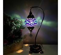 Lightza Handmade Turkish Moroccan Mosaic Desk Lamp LED Bulb | Swan Neck Unique Globe Lampshade Table Light | UK Tested Safe Energy Efficient (Blue-2)