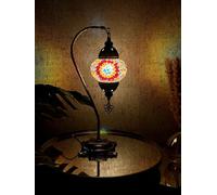 Lightza Handmade Turkish Moroccan Mosaic Desk Lamp LED Bulb | Swan Neck Unique Globe Lampshade Table Light | UK Tested Safe Energy Efficient (Red with Multi Color Star)