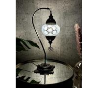 Lightza Handmade Turkish Moroccan Mosaic Desk Lamp LED Bulb | Swan Neck Unique Globe Lampshade Table Light | UK Tested Safe Energy Efficient (White Big Star)